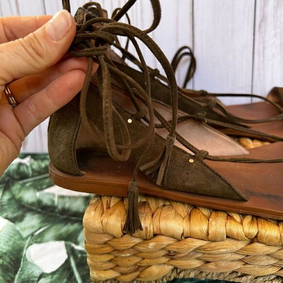 Madewell Bridget Green Suede Leather Gladiator Sandals - Picture 2 of 8